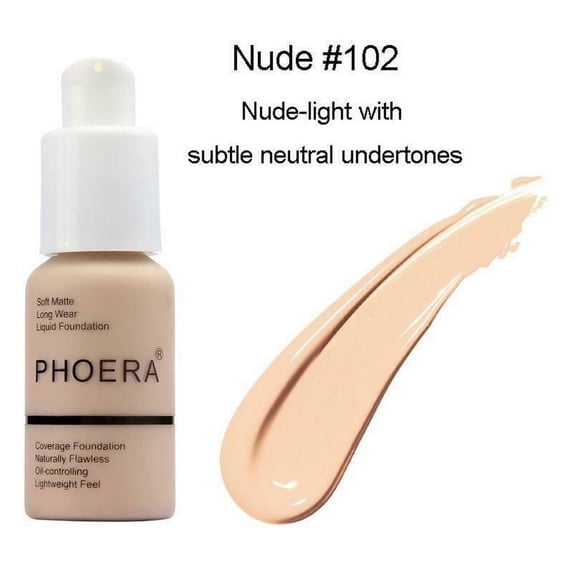 PHOERA Liquid Foundation Professional Makeup Full Coverage Fast Base Brighten Long-Lasting Shade