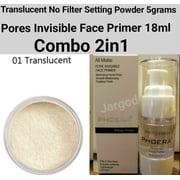 PHOERA No Filter Setting Powder Loose Face Translucent Foundation Makeup Puff 5gms + Phoera Primer 18ml Bottle Full Size Combo