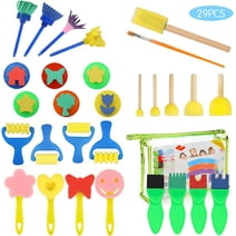 PHOGARY 29pcs Kids Paint Brushes and Sponge Set, DIY Foam Drawing Tool Early Education Aids, Children Toddler Paint Accessories Tool Kit, Pattern Brushes Set