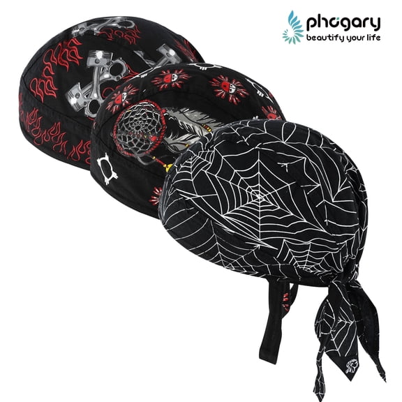 PHOGARY 3 Pack Do Rags for Men Skull Cap Bandana Hat Breathable Helmet Linner Beanie, Christmas Gift for Men, Breathable, Quick-drying, Adjustable