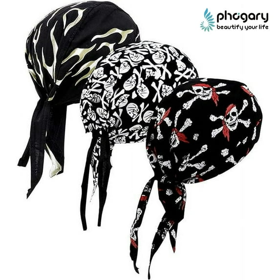 PHOGARY 3 Pack Do Rags for Men Skull Cap Bandana Hat Breathable Helmet Linner Beanie, Christmas Gift for Men, Breathable, Quick-drying, Adjustable