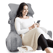 BEIPEGIN 31inch Reading Pillow for Bed Backrest with Arms - Dark Grey - Adult, Ultra-Comfy Microplush Cover & Detachable Neck Roll - Unmatched Support Bed Rest 