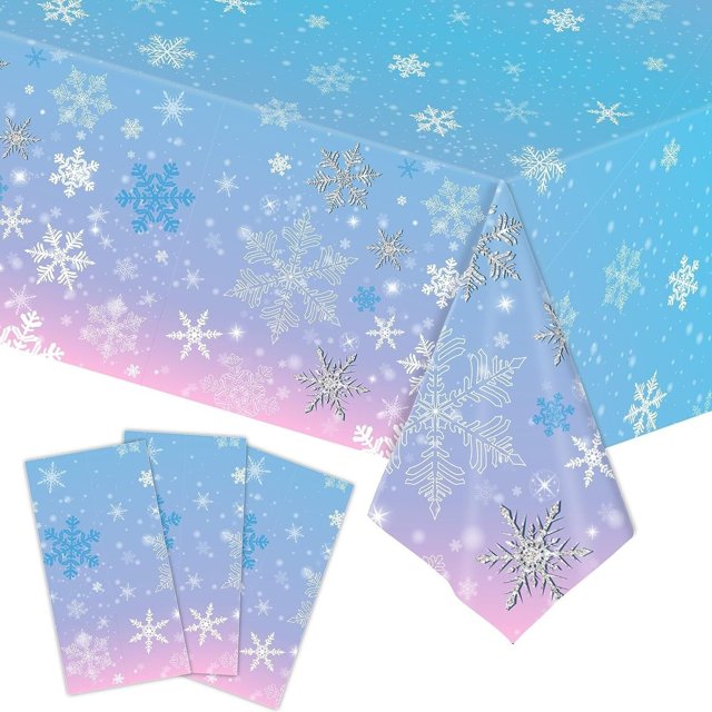 PHOGARY 3pcs Christmas Snowflake Tablecloth Frozen Birthday Party