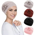 thumbnail image 1 of PHOGARY 4pcs Chemo Headwear Turbans Cap Beanie Hat Head Wraps Hair Coverings for Women Sleep Cap Chemo Cancer Hat with Flower Design (4 Colors), 1 of 7