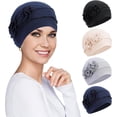 thumbnail image 1 of PHOGARY 4pcs Chemo Headwear for Women, Turbans Cap Beanie Hat Head Wraps Hair Coverings for Women, Women's Sleep Caps Chemo Cancer Hat with Flower Design, 1 of 7