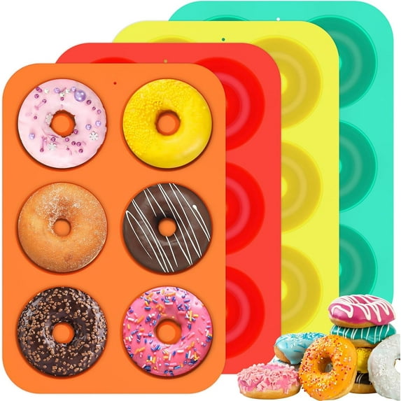 PHOGARY 4pcs Silicone Donut Mold, 6 Cavity Non-Stick Doughnut Pan Mould Tray Easy to Release Muffin Baking Tray Stackable Donut Baking Tin Heat Resistant 4 Colors for Donut Cake Biscuit Bagels