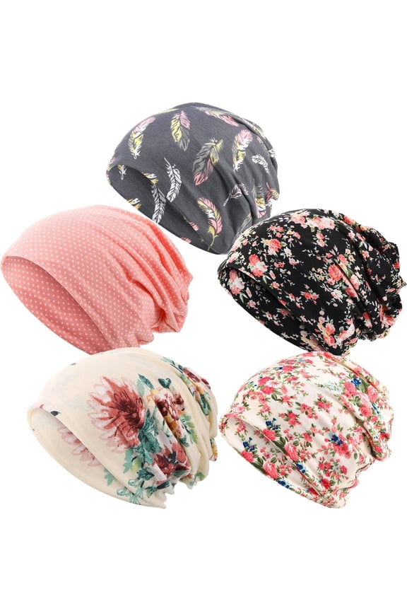 5pcs Women's Slouchy Beanie Chemo Hat Stretch Cancer Head Wraps Sleep Head Scarf for Cancer Patient