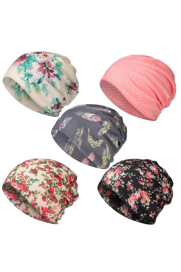 5 Pack Slouchy Beanie Chemo Hat Stretch Cancer Head Wraps Sleep Scarf Phogary, Chemo Headwear Turban Cap, Multicolor, 4 Pack  main image 3