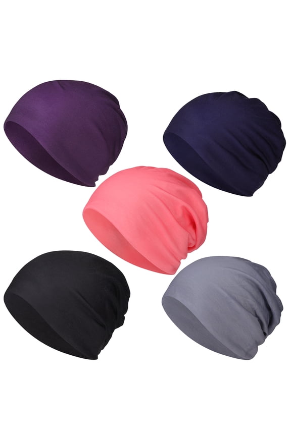 5pcs/set Women's Slouchy Beanie Chemo Hat Stretch Cancer Head Wraps Sleep Head Scarf for Cancer Patient