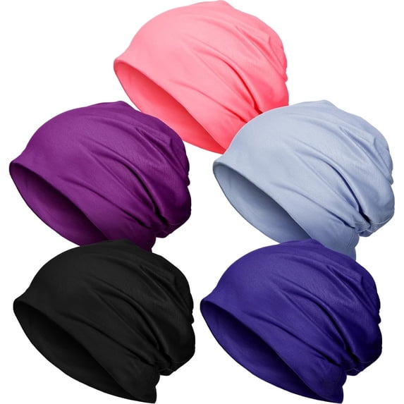 PHOGARY 5pcs/set Women's Slouchy Beanie Chemo Hat Stretch Cancer Head Wraps Sleep Head Scarf for Cancer Patient