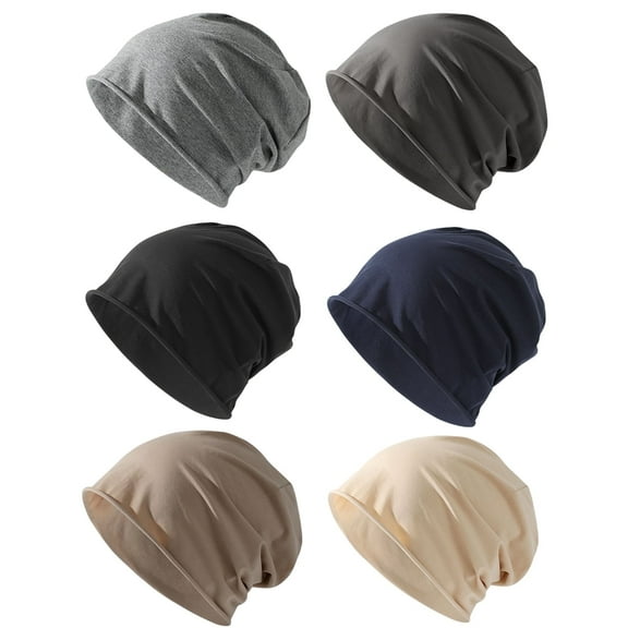PHOGARY 6 Pack Cotton Slouchy Beanie Hat for Men Women, Lightweight Oversize Large Thin Skull Cap Chemo Cap Night Sleeping Cap, 6 Colors