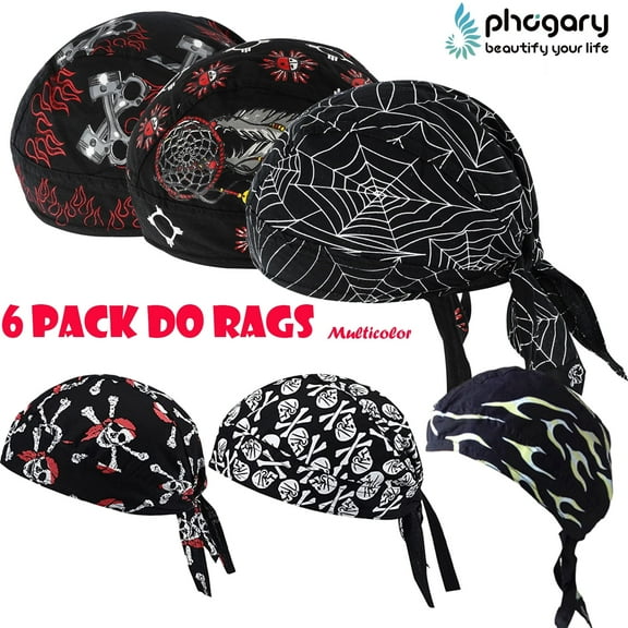 PHOGARY 6 Pack Do Rags for Men Skull Cap Bandana Hat Breathable Helmet Linner Beanie, Christmas Gift for Men, Breathable, Quick-drying, Adjustable