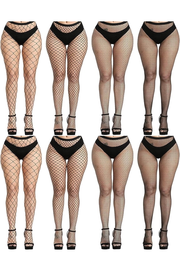8 Pairs Fishnet Stockings for Women, High Waist Tights for Women, Plus Size Ladies Fishnet Tights Fishnets Party Rhinestone Mesh Stockings Pantyhose