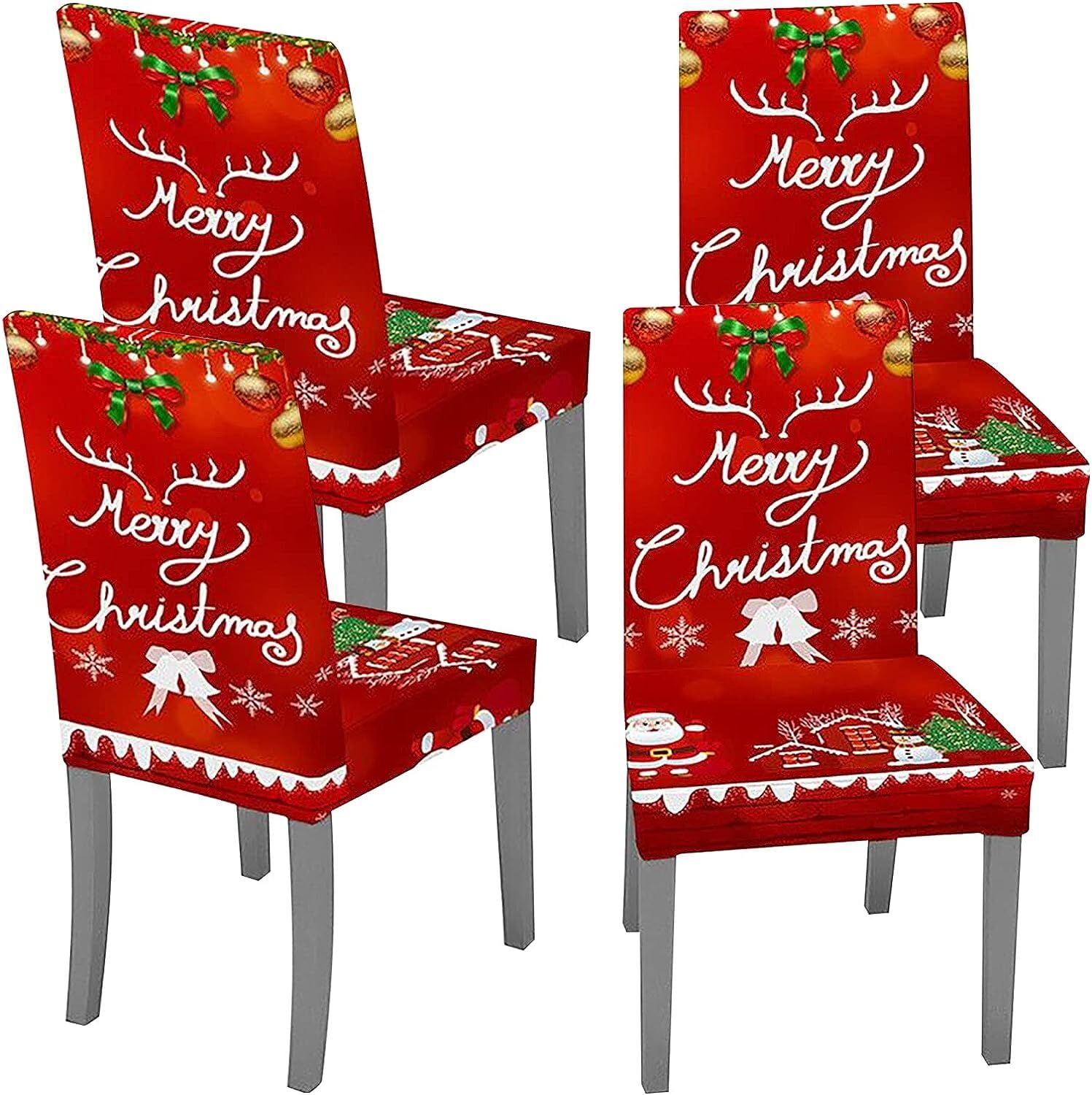 PHOGARY Christmas Chair Covers Set of 4, Classic Stretch Removable
