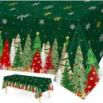 PHOGARY 3 Pieces Christmas Tablecloth Snowflakes Table Cloth Rectangular Holiday Tablecloth 54 x 108 Inch Plastic Table Cover for Christmas Party Dining Decor - Green