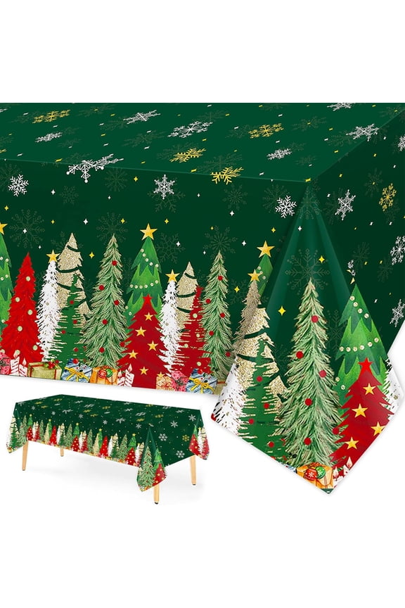 3 Pieces Christmas Tablecloth Snowflakes Table Cloth Rectangular Holiday Tablecloth 54 x 108 Inch Plastic Table Cover for Christmas Party Dining Decor - Green