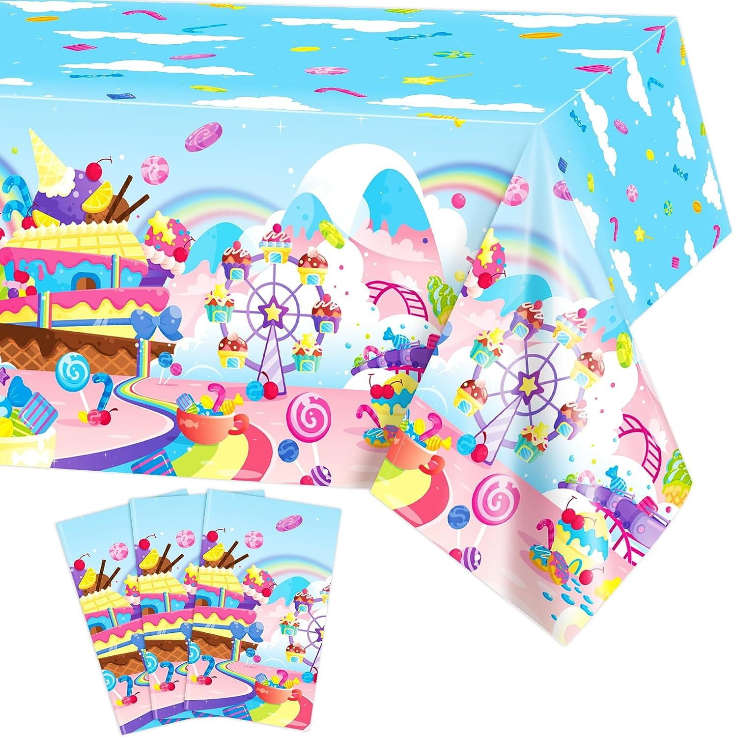 PHOGARY Decorations 3pcs Candyland Tablecloth, Plastic Disposable