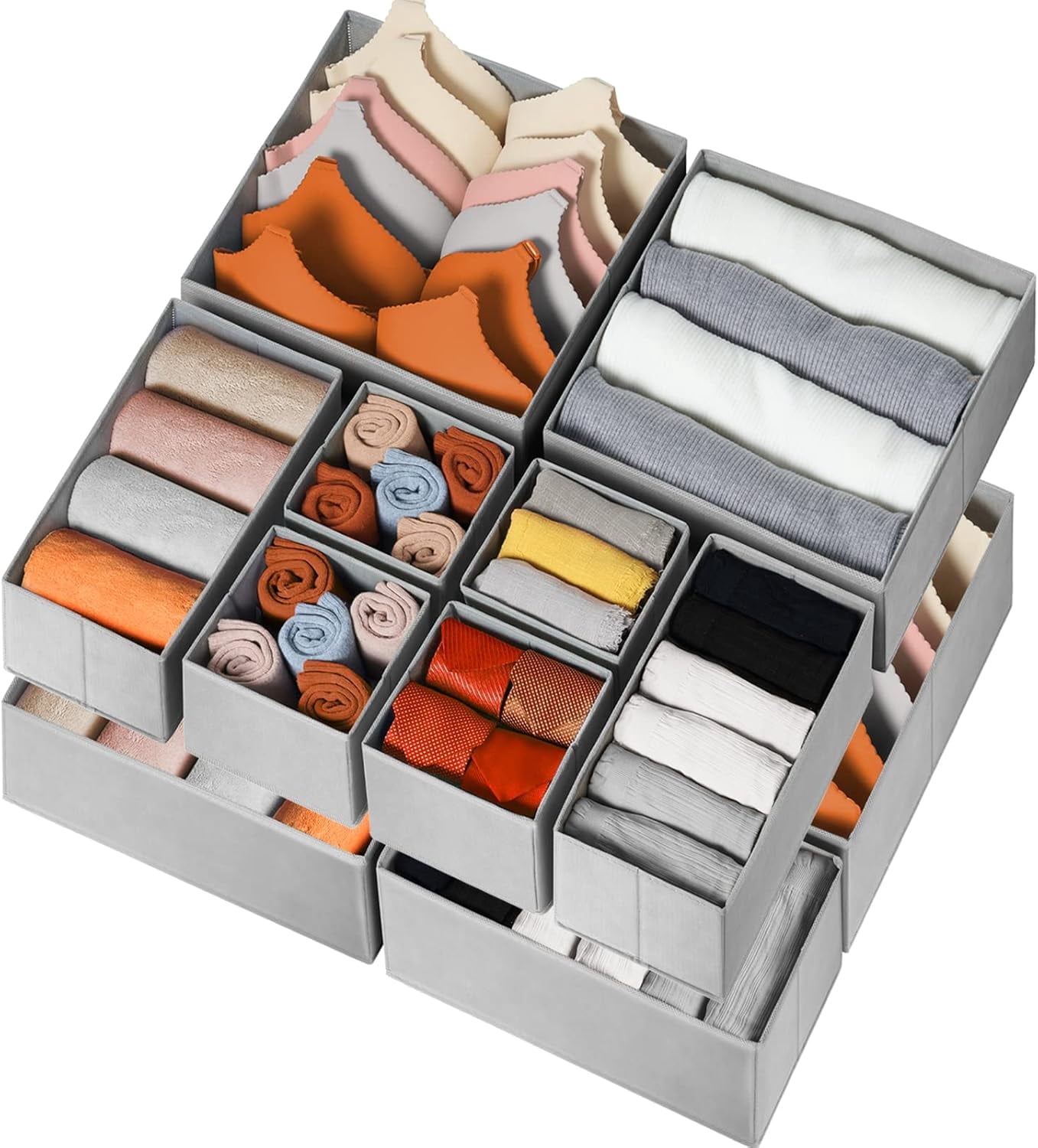 BEIPEGIN Drawer Organizer for Clothing, 12 Pack Sock Underwear Drawer ...