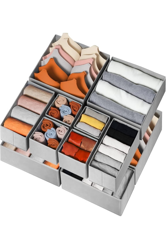 Drawer Organizer for Clothing, 12 Pack Sock Underwear Drawer Organizer Bins, Foldable Fabric Closet Organizers and Storage, Dresser Drawer Dividers for Baby Clothes, Bra, Scarves, Belt, Tie