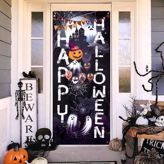 BEIPEGINHalloween Door Cover for Halloween Door Decoration, Large Fabric Halloween Party Decorations Window Door Cover for Front Door Decoration Halloween Party Supplies Indoor Outdoor, 5.9 x 2.5Feet