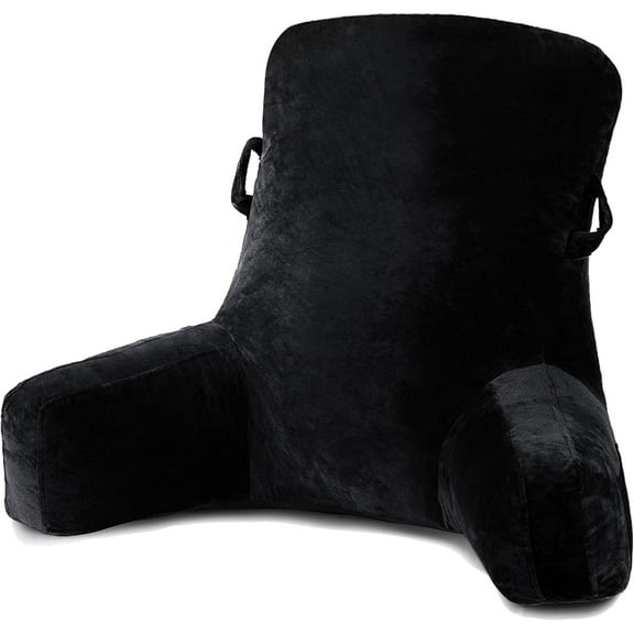 PHOGARY Reading Pillow Standard Bed Pillow for Sitting in Bed Couch or Floor-Backrest with Arms Support and Pockets, Kids Adult Back Pillow Bed Chair for Bed Rest Reading Watching TV Gaming, Black