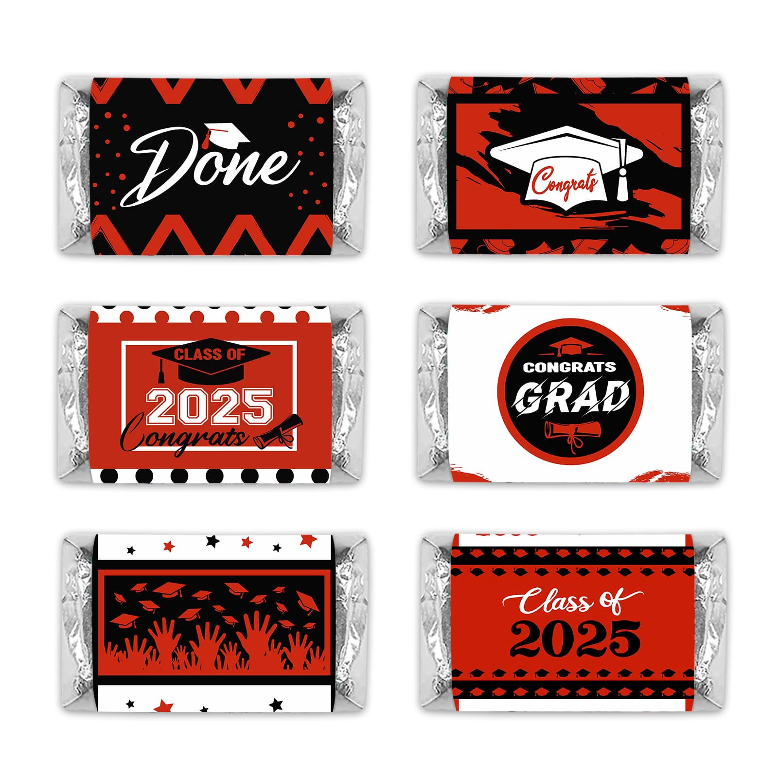 PHOHUI HAVE A NICE TIME Graduation Candy Wrappers,Celebrating Graduation Mini Candy Wrapper Stickers,Chocolate Bar Labels, Class Of 2025, Grad Party Favors, Pack Of 54 BlackRed
