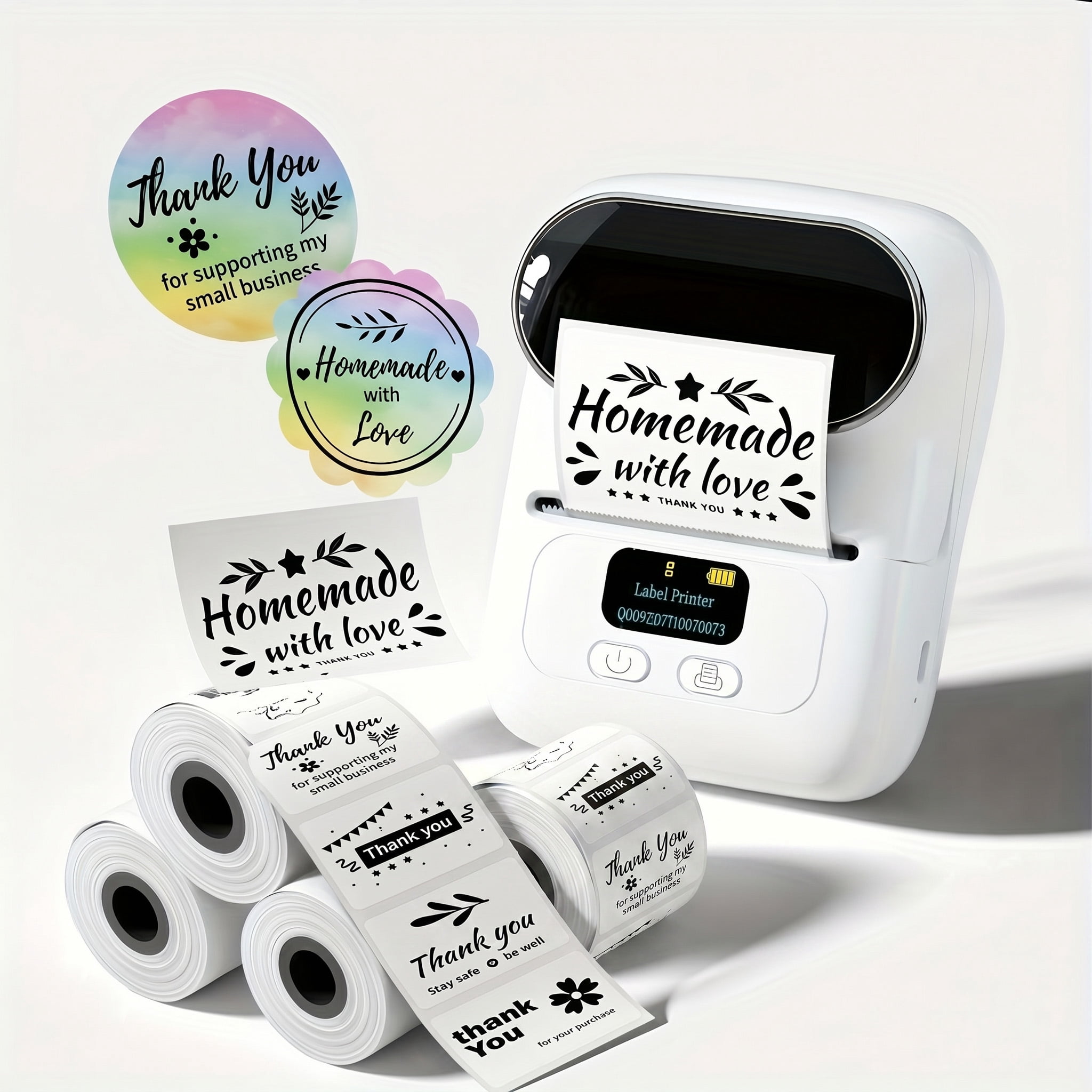 PHOMEMO M110 Label Maker Sticker Barcode Printer Multiple Color With 4 Rolls Paper, Portable Wireless Ideal For Small Business, Address, Barcode, Logo, Clothing, Mailing Use With Smartphone And PC