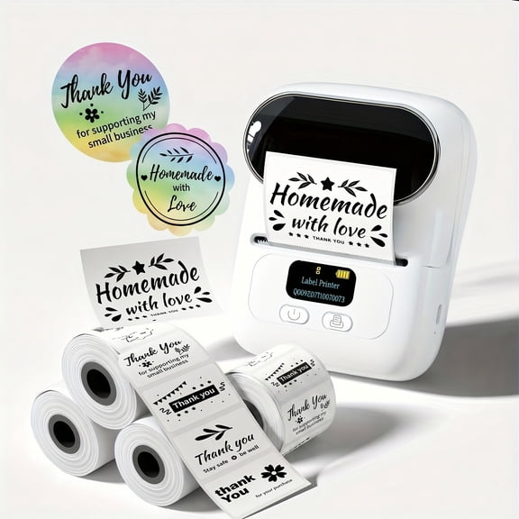 PHOMEMO M110 Label Maker Sticker Barcode Printer Multiple Color With 4 Rolls Paper, Portable Wireless Ideal For Small Business, Address, Barcode, Logo, Clothing, Mailing Use With Smartphone And PC