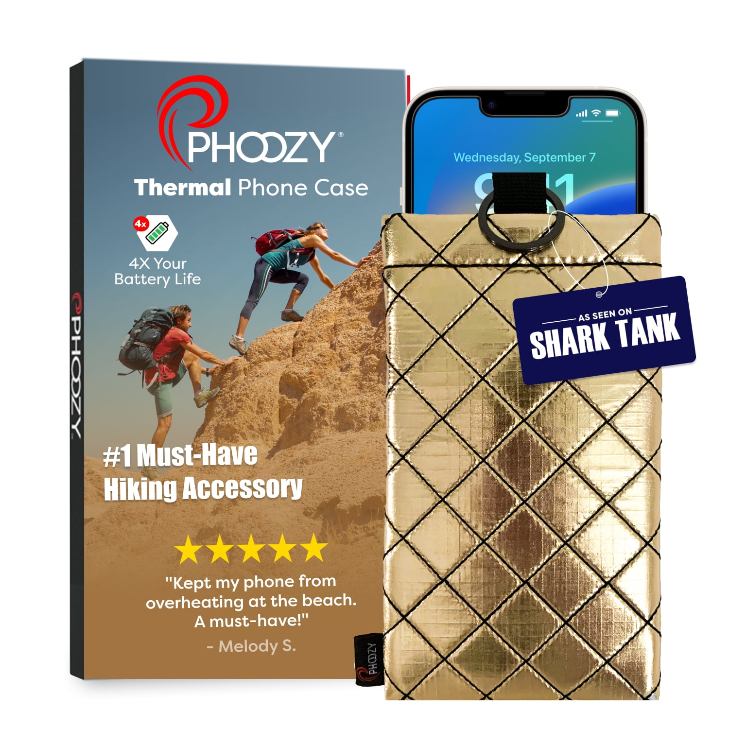 PHOOZY Thermal Phone Case - Apollo II Series : Cell Phone Pouch with AGION Lining Prevents Overheating, Extends Battery Life, Provides Drop Protection and Floats in Water (MEDIUM - GOLD)