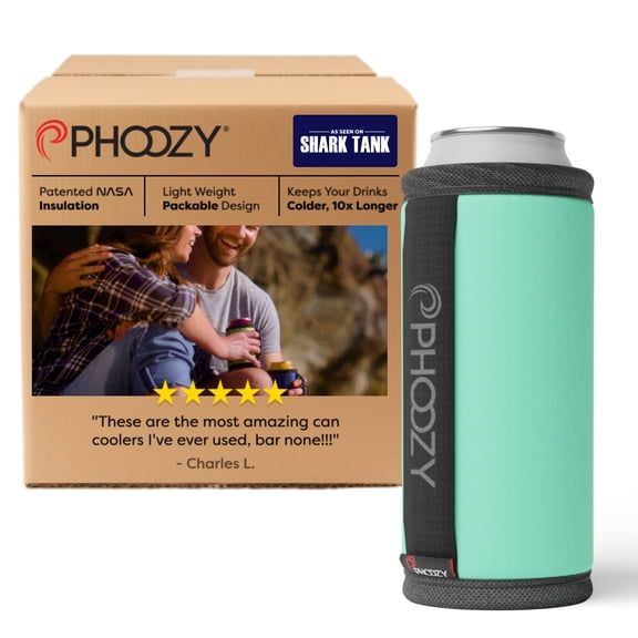PHOOZY Insulated Can Cooler for 12oz Slim Cans - Patented Spacesuit Insulation Keeps Drinks Colder, Longer (Weighs less than 2 ounces) - Seafoam