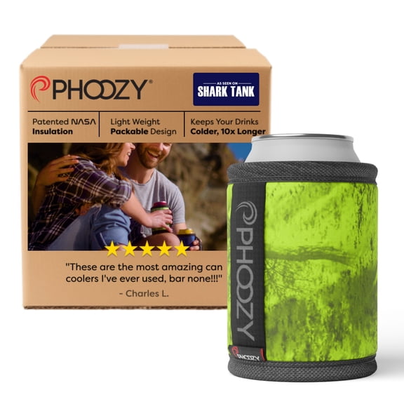 PHOOZY Insulated Can Cooler for 12oz Standard Cans - Patented Spacesuit Insulation Keeps Drinks Colder, Longer (Weighs less than 2 ounces) - Green