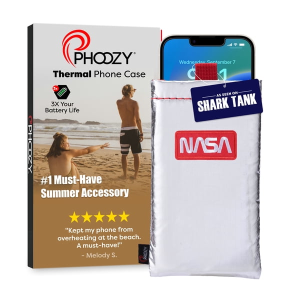 PHOOZY Thermal Phone Case Apollo Series: Cell Phone Pouch Prevents Overheating from Sun Exposure, Extends Battery Life, Provides Drop Protection and Floats in Water (LARGE - SPACE Silver)
