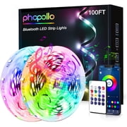 PHOPOLLO 100ft Bluetooth LED Strip Lights, 2835 RGB Color Changing Lights with App and Remote Control, for Home Party Decoration