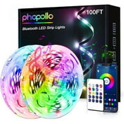 PHOPOLLO 100ft Bluetooth LED Strip Lights, 2835 RGB Color Changing Lights with App and Remote Control, for Home Party Decoration