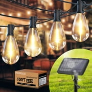 PHOPOLLO 100ft S14 LED Solar Outdoor String Lights,25 Patio Bulbs Waterproof Shatterproof, Dimmable&nbsp;Hanging&nbsp;Light Strings for Yard