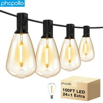 PHOPOLLO 100ft ST38 Outdoor String Lights, with Waterproof Led Edison Vintage Bulbs, Hanging for Indoor and Yard