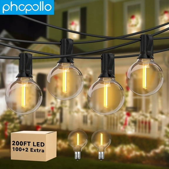 PHOPOLLO 200ft Outdoor String Lights, with 100 G40 Edison Bulbs, Waterproof, Connectable, for Yard Party