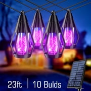 PHOPOLLO Solar Outdoor String Lights,23Ft Flame String Lights,10 bulbs Purple light Flickering，Suit for Cafe Bistro Patio Lights.