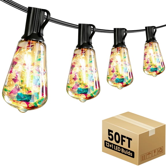 PHOPOLLO 50 ft ST38 Outdoor String Lights with 12+1 Shatterproof LED Bulbs (E12 Base), Waterproof Hanging Vintage Edison Lights for Patio, Garden, Christmas Decor
