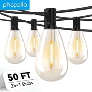PHOPOLLO LED Outdoor String Lights S14 50ft, 25 Vintage Bulb Shatterproof, Waterproof, Connectable Hanging Lights for Yard, Patio, Deck, Garden.