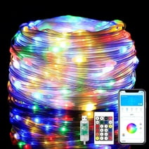 PHOPOLLO 50ft Smart RGB-IC LED Fairy Lights USB Powered with APP Remote Control, IP65 Waterproof Twinkle Color Changing Lights for Garden Party Decor