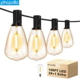 thumbnail image 1 of PHOPOLLO Outdoor String Lights 100FT Patio Lights with 24+1 Shatterproof ST38 Vintage Edison Bulbs, Outside Hanging Lights Waterproof for Porch, Deck, Garden, Backyard, Balcony, 2700K, 1 of 8