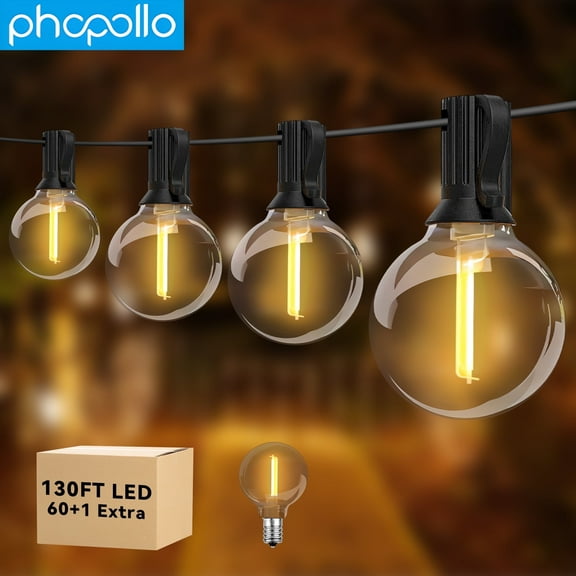 PHOPOLLO 130ft Outdoor String Lights, with60 G40 Edison Bulbs, Waterproof, Connectable, for Yard Party