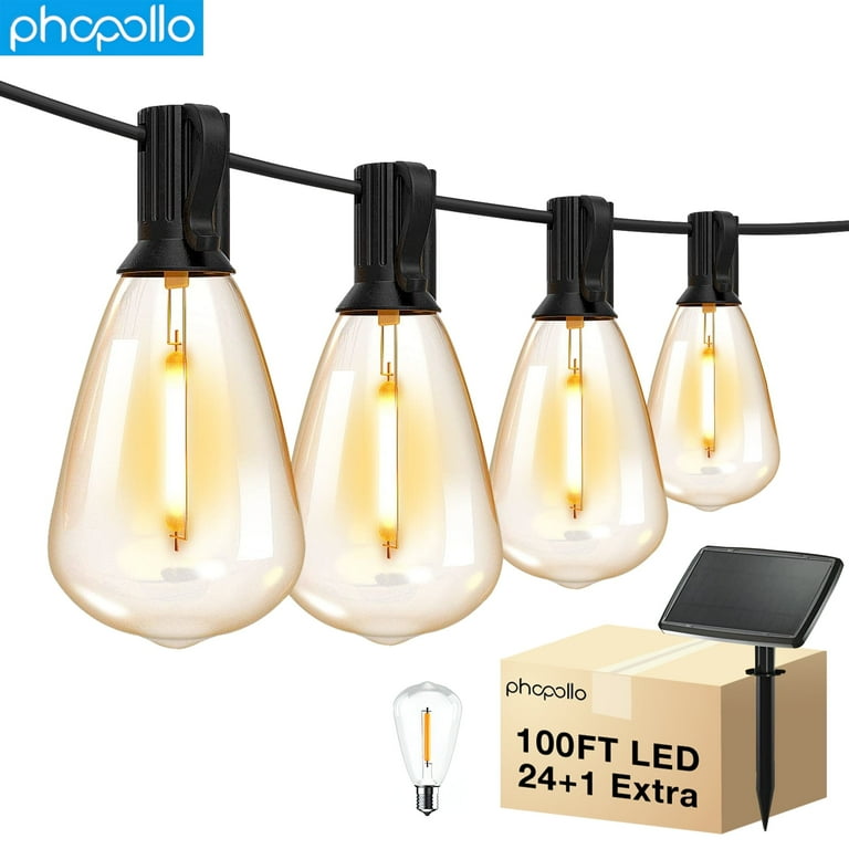 24 ft. Solar Outdoor Party LED String Lights with 12 LED S14 Bulbs 24 ft. Solar Outdoor Party LED String Lights with 12 LED S14 Bulbs