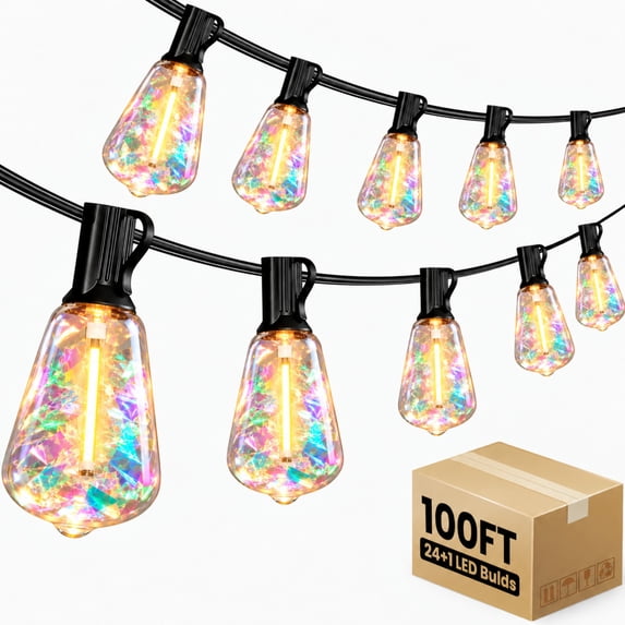 E String Edison PHOPOLLO 100 ft ST38 Outdoor String Lights with Shatterproof LED Bulbs ...