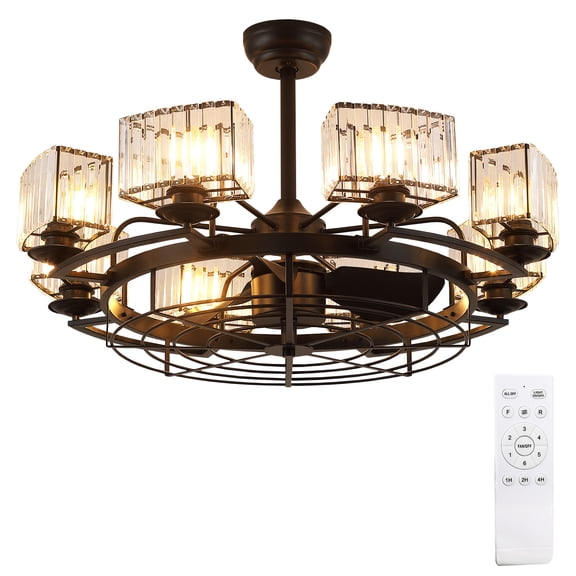 PHORUS 34 in. Caged Ceiling Fan with Light, Farmhouse Fandelier for Bedroom, Kitchen, Dining Room and Entryway