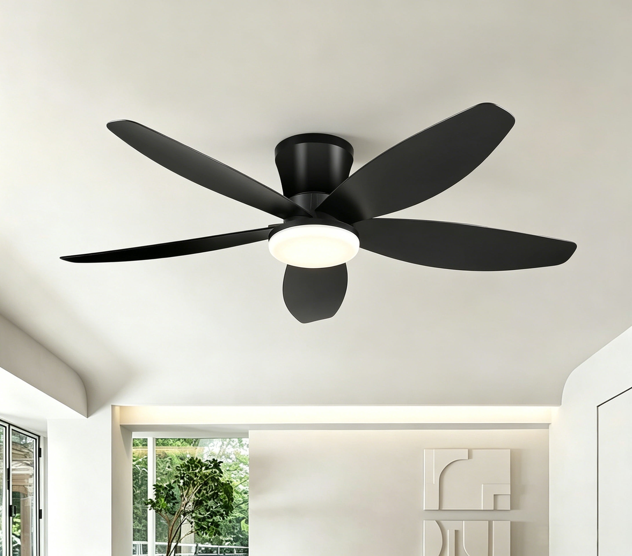 PHORUS 36" Low Profile Ceiling Fan with LED Light, Quiet DC Motor, Remote & App Control, Flush Mount Fan for Bedroom, Small Rooms and Apartments,Black