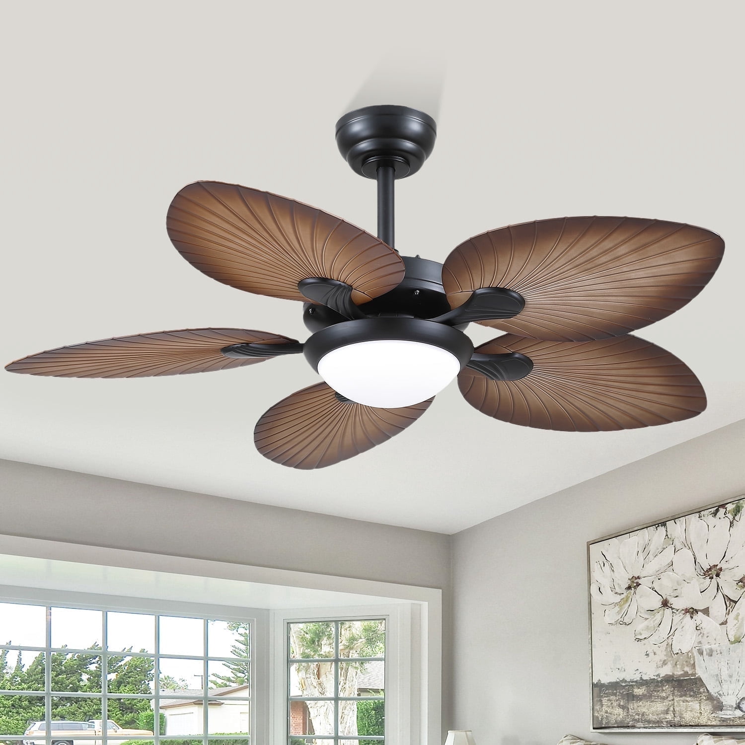 YIOSI 44″ Tropical Palm Leaf Ceiling Fan with Dimmable LED Lights, Remote & Smartphone App Control, 6 Speeds, Reversible Quiet Motor, Indoor/Outdoor
