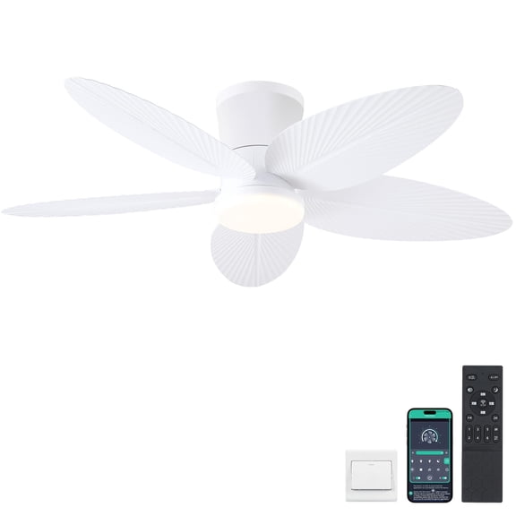 PHORUS 42 in White Palm Leaf Ceiling Fan with Light and Remote