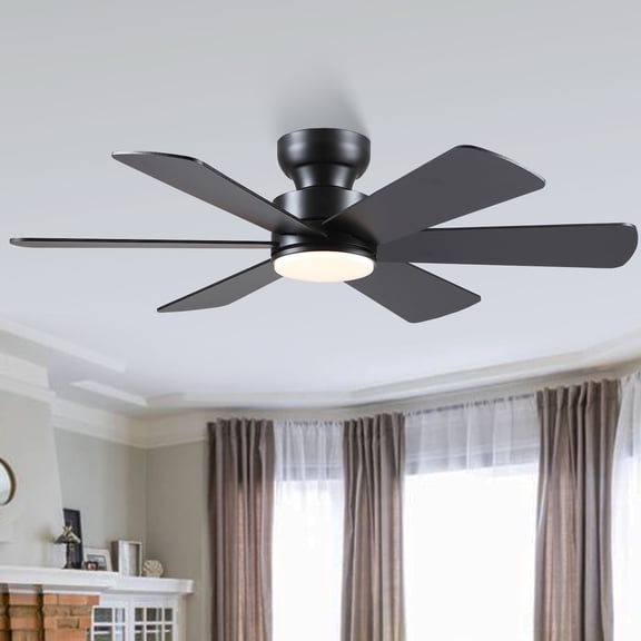 PHORUS 46'' Black Low Profile Flush Mount Ceiling Fan with Lights, Remote & App Control, Dual-Sided Modern/Rustic 6 Blades, Reversible, 3 CCT,Bedroom & Kitchen